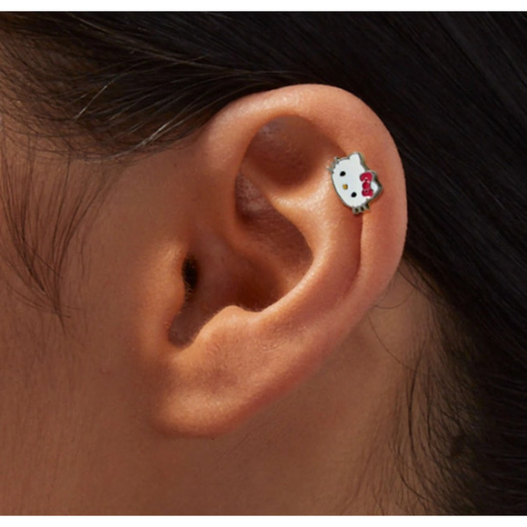 New Hello Kitty Stainless Steel Enamel Face 16G 1.2mm Cartilage Earring - Picture 3 of 9
